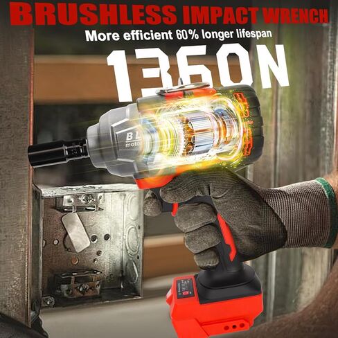 Cordless Impact Wrench 1/2" for Milwaukee 18V Battery, Impact Wrench 1000FT-LBS(1360N.m) High Torque Brushless Electric Impact, with 4 Modes Power Impact Driver for Car, Truck, Mower (No Battery) in Kuwait