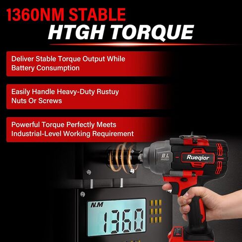 Cordless Impact Wrench 1/2" for Milwaukee 18V Battery, Impact Wrench 1000FT-LBS(1360N.m) High Torque Brushless Electric Impact, with 4 Modes Power Impact Driver for Car, Truck, Mower (No Battery) in Kuwait