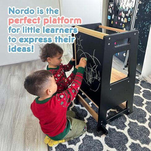 Harppa Toddler Stools مساعد مع ارتفاع قابل للتعديل وحماية مضادة للانزلاق ، وبرج الأطفال يقفون مع السكك الحديدية السلامة ، و Kids Step Stool مع الطباشير التعليمي ، والطبيعة والأبيض in Kuwait