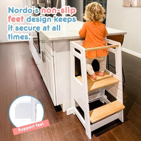 Harppa Toddler Stools مساعد مع ارتفاع قابل للتعديل وحماية مضادة للانزلاق ، وبرج الأطفال يقفون مع السكك الحديدية السلامة ، و Kids Step Stool مع الطباشير التعليمي ، والطبيعة والأبيض in Kuwait
