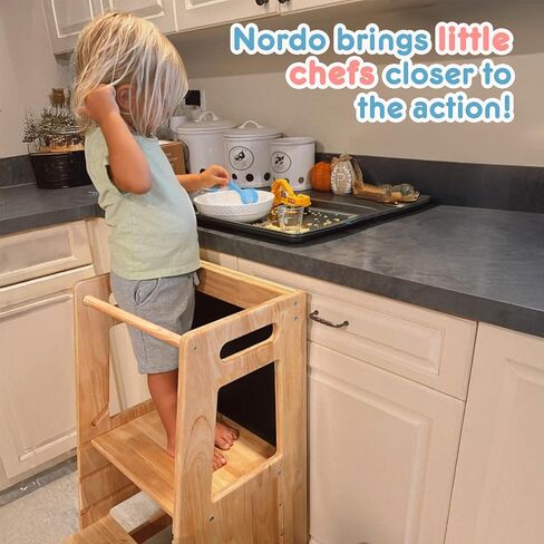 Harppa Toddler Stools مساعد مع ارتفاع قابل للتعديل وحماية مضادة للانزلاق ، وبرج الأطفال يقفون مع السكك الحديدية السلامة ، و Kids Step Stool مع الطباشير التعليمي ، والطبيعة والأبيض in Kuwait