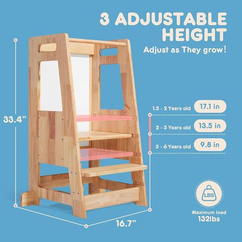 Harppa Toddler Stools مساعد مع ارتفاع قابل للتعديل وحماية مضادة للانزلاق ، وبرج الأطفال يقفون مع السكك الحديدية السلامة ، و Kids Step Stool مع الطباشير التعليمي ، والطبيعة والأبيض in Kuwait