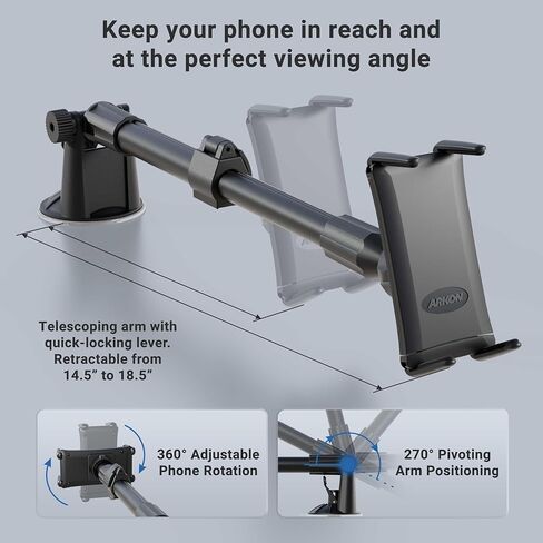حامل ARKON للهاتف والكمبيوتر اللوحي متوسط ​​الحجم على الزجاج الأمامي متوافق مع iPad mini iPhone 12 11 XS XR Galaxy Note 20 10 9 S21 S20 S10 in Saudi Arabia