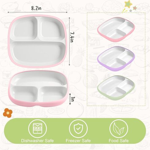 Domensi 3 Sets Kids Porcelain Plates with Silicone Sleeves Toddler Divided Porcelain Plate Baby Ceramic Dishes Snack Container for Kid Toddler Baby Feeding Microwave Dishwasher Safe(Classic Color) in Saudi Arabia