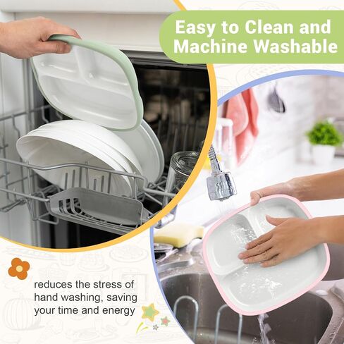 Domensi 3 Sets Kids Porcelain Plates with Silicone Sleeves Toddler Divided Porcelain Plate Baby Ceramic Dishes Snack Container for Kid Toddler Baby Feeding Microwave Dishwasher Safe(Classic Color) in Saudi Arabia