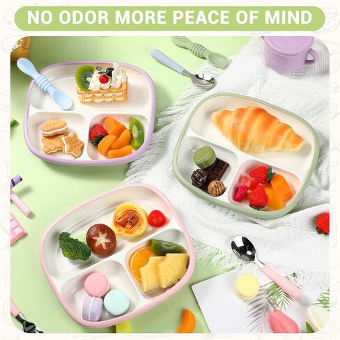 Domensi 3 Sets Kids Porcelain Plates with Silicone Sleeves Toddler Divided Porcelain Plate Baby Ceramic Dishes Snack Container for Kid Toddler Baby Feeding Microwave Dishwasher Safe(Classic Color) in Saudi Arabia