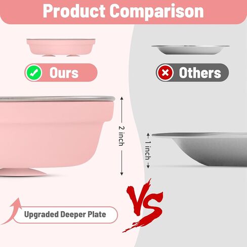 Stainless Steel Toddler Plate with Suction, Divided Deeper Baby Plates with Removable Silicone Sleeves for Kids, BPA Free| Non Toxic| Removable Base| Unbreakable Dinnerware 2 pack（Blue + Grey） in Saudi Arabia