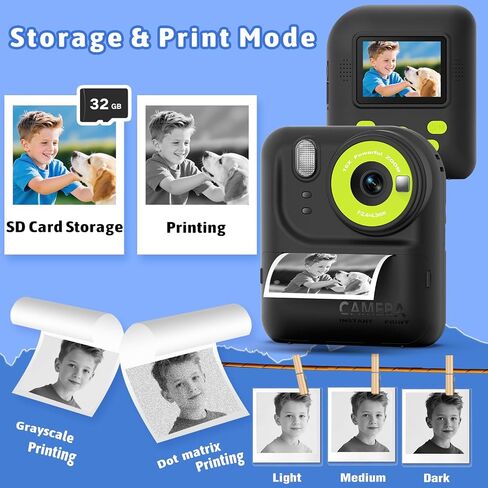 Okaloka Kids Instant Print Camera Toys,1080P HD Toddler Digital Video Camera,Christmas Birthday Gifts for Girls Boys Age 3-12 Year Old - 32G SD Card Included (Purple) in Saudi Arabia