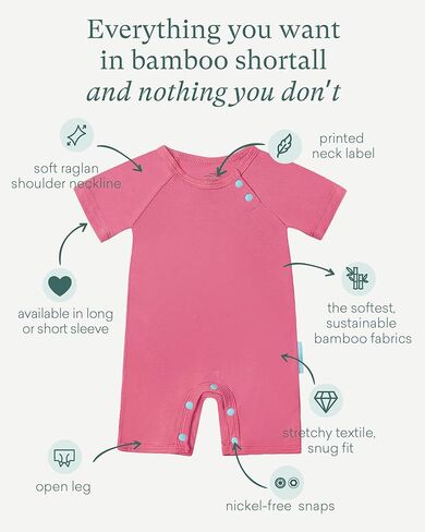 SuperSoft Short Sleeve Baby Romper, Unisex Bamboo Viscose One-piece Summer Pajamas, Boy Girl Footless Jumpsuit Snap Closure in Saudi Arabia