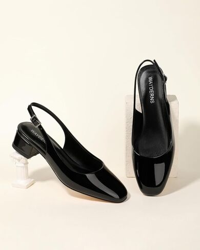 Wayderns Wyderns chunky kyel slingback Pumps Square Square مغلق إصبع القدم 1.5 بوصة الكعب المنخفض الكعب in Kuwait