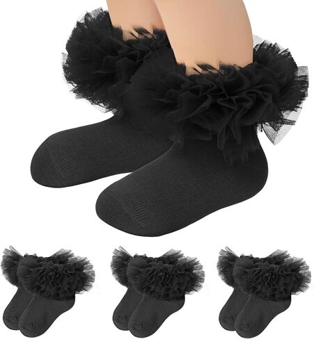 Zando Toddler Ruffle Socks for Girls Princess Dress Baby Ballerina Tutu Socks with Lace Frilly 1-10 Years in Saudi Arabia