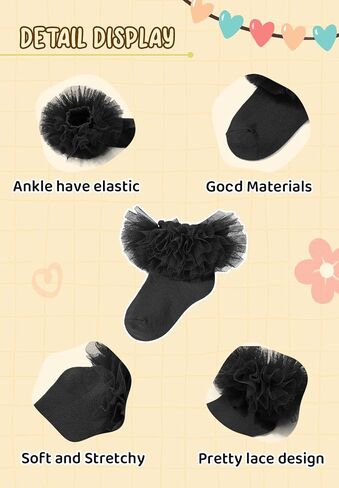 Zando Toddler Ruffle Socks for Girls Princess Dress Baby Ballerina Tutu Socks with Lace Frilly 1-10 Years in Saudi Arabia