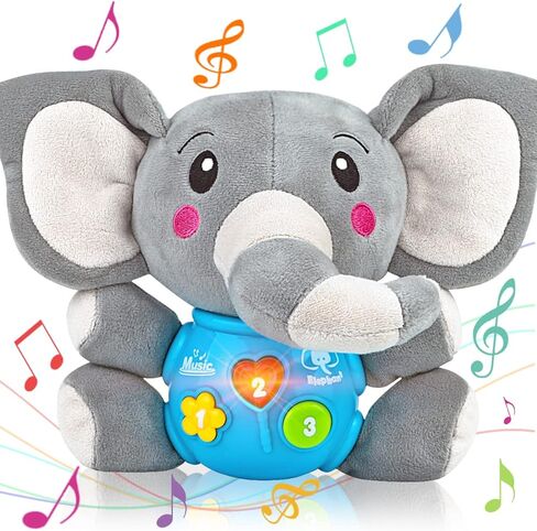 Aitbay Plush Elephant Music Music Toys من 0 إلى 6 أشهر ، والحيوان اللطيف المحشو بإضاءة ألعاب الأطفال الموسيقية المولودة للأطفال الولادة للأطفال الصغار والبنات الصغار من 6 إلى 12 شهرًا in Kuwait