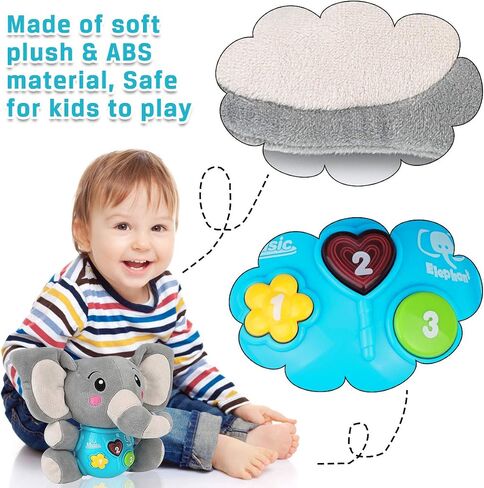 Aitbay Plush Elephant Music Music Toys من 0 إلى 6 أشهر ، والحيوان اللطيف المحشو بإضاءة ألعاب الأطفال الموسيقية المولودة للأطفال الولادة للأطفال الصغار والبنات الصغار من 6 إلى 12 شهرًا in Kuwait