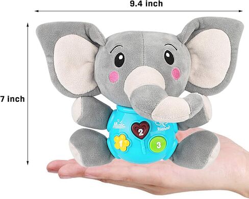 Aitbay Plush Elephant Music Music Toys من 0 إلى 6 أشهر ، والحيوان اللطيف المحشو بإضاءة ألعاب الأطفال الموسيقية المولودة للأطفال الولادة للأطفال الصغار والبنات الصغار من 6 إلى 12 شهرًا in Kuwait