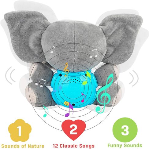 Aitbay Plush Elephant Music Music Toys من 0 إلى 6 أشهر ، والحيوان اللطيف المحشو بإضاءة ألعاب الأطفال الموسيقية المولودة للأطفال الولادة للأطفال الصغار والبنات الصغار من 6 إلى 12 شهرًا in Kuwait