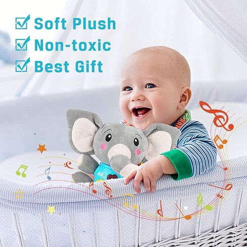 Aitbay Plush Elephant Music Music Toys من 0 إلى 6 أشهر ، والحيوان اللطيف المحشو بإضاءة ألعاب الأطفال الموسيقية المولودة للأطفال الولادة للأطفال الصغار والبنات الصغار من 6 إلى 12 شهرًا in Kuwait