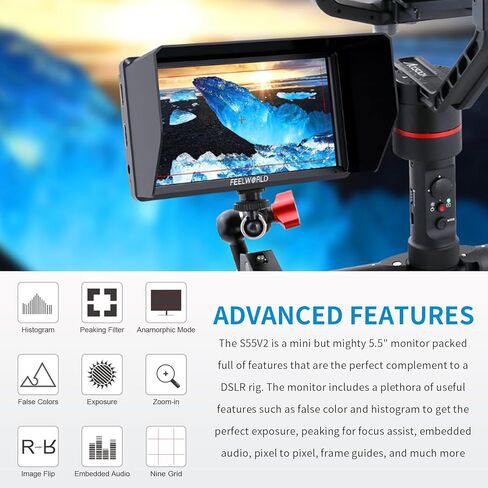 FEELWORLD S55V2 5.5 Inch DSR Camera Field Monitor Small Full HD 1920x1152 IPS Video Assist Mit HDMI Output and Input in Saudi Arabia