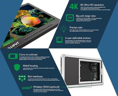 LILLIPUT BM230-4K 23.8 "4K 3840 × 2160 دقة Ultra-HD ، 1000: 1 نسبة التباين ، وقت استجابة 25 مللي ثانية مع حالة المعادن المحمولة 3G-SDI ، HDMI ، VGA ، مدخلات AV بواسطة Viviteq in Kuwait