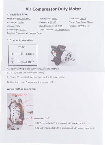 54421193 5 حصان استبدال محرك ضاغط الهواء لـ Ingersoll Rand ، المرحلة الفردية ، إطار 184T ، حاوية إثبات بالتنقيط المفتوح ، إخراج 5hp ، 3450 دورة في الدقيقة ، 60 هرتز ، 208-230 فولت ، 23378805 Mixizap in Kuwait