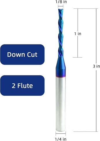 أجهزة التوجيه الحلزونية CNC مع طلاء نانو الأزرق 1/4 شانك أسفل قطع 1/8 "قطع ديا. 3" ovl. أجهزة التوجيه الصلبة لقطعة كربيد لقطعة النخاع الخشبي للنقش. in Kuwait