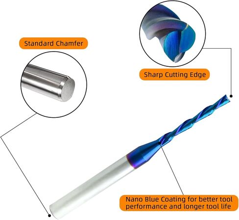 أجهزة التوجيه الحلزونية CNC مع طلاء نانو الأزرق 1/4 شانك أسفل قطع 1/8 "قطع ديا. 3" ovl. أجهزة التوجيه الصلبة لقطعة كربيد لقطعة النخاع الخشبي للنقش. in Kuwait
