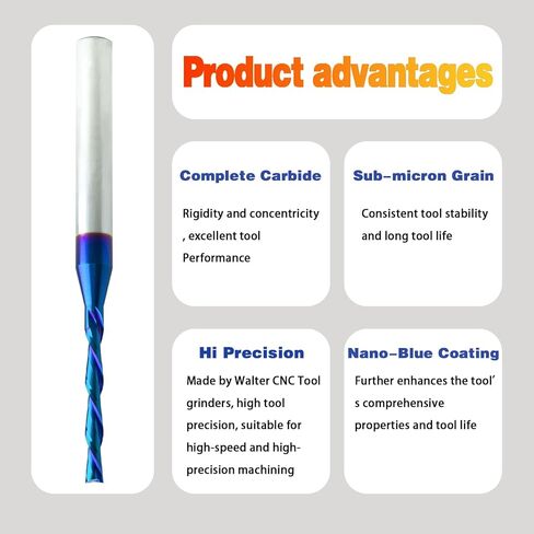 أجهزة التوجيه الحلزونية CNC مع طلاء نانو الأزرق 1/4 شانك أسفل قطع 1/8 "قطع ديا. 3" ovl. أجهزة التوجيه الصلبة لقطعة كربيد لقطعة النخاع الخشبي للنقش. in Kuwait