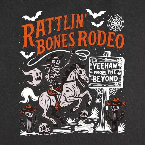 Kekemi Toddler Boys Girls Halloween Sirt Bones Rodeo T-Shirt Skeleton Cowboy Spooky Season Outfit Fall Short Sleeve Tops Tops in Kuwait
