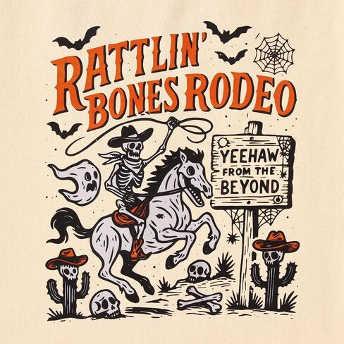 Kekemi Toddler Boys Girls Halloween Sirt Bones Rodeo T-Shirt Skeleton Cowboy Spooky Season Outfit Fall Short Sleeve Tops Tops in Kuwait