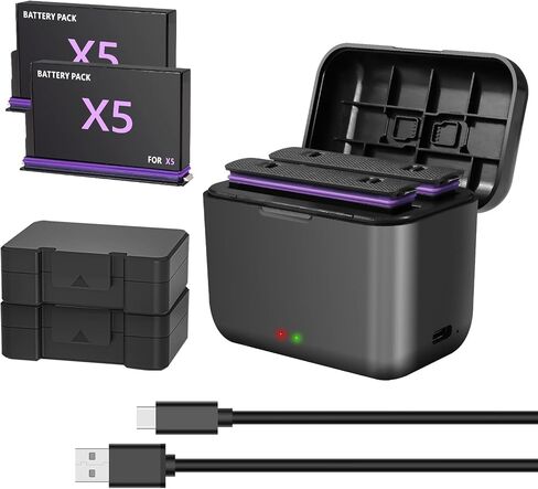 360 X4 Battery(2-Packs) with Fast Charger Hub Campatible with 360 X4 Battery 2500mAh,Quick Portable 3 Channel Batteries Charging Storage Station with Misro SD Card Accessories Slots in Saudi Arabia