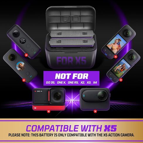 360 X4 Battery(2-Packs) with Fast Charger Hub Campatible with 360 X4 Battery 2500mAh,Quick Portable 3 Channel Batteries Charging Storage Station with Misro SD Card Accessories Slots in Saudi Arabia