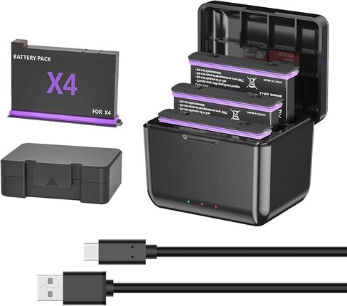 بطارية 360 × 5 (عبوة 2) مع محور الشاحن السريعان من القنوات-2800 مللي أمبير في الساعة بطاريات LI-ion القابلة لإعادة الشحن وفتحات بطاقة SD الصغيرة-متوافقة مع كاميرا 360 × 3 360 درجة in Kuwait