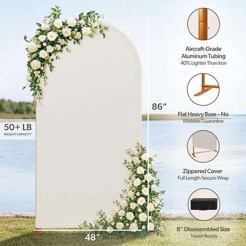 Metal Arch Backdrop Stand 7.2 ft - Party Backdrop Arch Stand with White Cover, Stable Base, Carry Case - Aluminum Balloon Arched Frame for Photo, Gold Arches Decoration for Wedding Baby Shower & More in Saudi Arabia