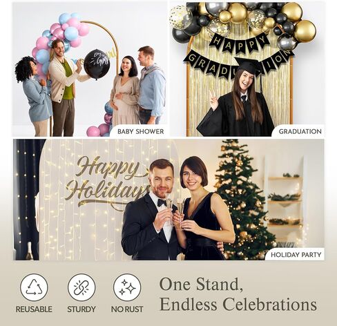 Metal Arch Backdrop Stand 7.2 ft - Party Backdrop Arch Stand with White Cover, Stable Base, Carry Case - Aluminum Balloon Arched Frame for Photo, Gold Arches Decoration for Wedding Baby Shower & More in Saudi Arabia