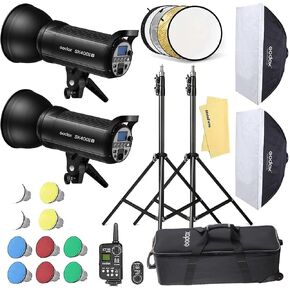 Godox SK400II 2Pcs 800Ws Studio Strobe Flash Monolight Light, Built-in 2.4G Wireless X System, GN65 5600K AC100-120V/60Hz for Studio Shooting, with XT-16 / Softbox / 2M Light Stand / 5-in-1 Reflectors in Saudi Arabia