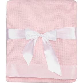 Thermal Waffle Weave Baby Blanket with Satin Nylon Trim (Pink), Oversized in Saudi Arabia
