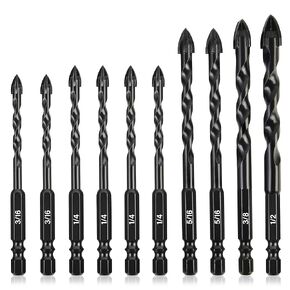 KENDO 10PCS Cement Drill Bit Set, 3/16"-1/2" Masonry Drill Bits Set, Tungsten Carbide Tip, Professional Concrete Drill Bit Set for Cement, Brick, Tile, Wood, Plastic, Glass and Ceramic Tile in Kuwait