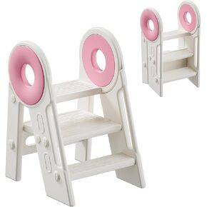 UNICOO Kids Folding Toddler Tower - Foldable & 2-3 Step Adjustable Montessori Kitchen Step Stool for Learning and Cooking, in The Kitchen & Bathroom, Ages 18 Months to 4 Years (White & Grey) in Kuwait