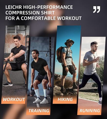 LEICHR Men's Compression Shirts Short Sleeve Dry Fit Workout Gym T-Shirt Running Baselayer Tops Sports Athletic Undershirts in Kuwait