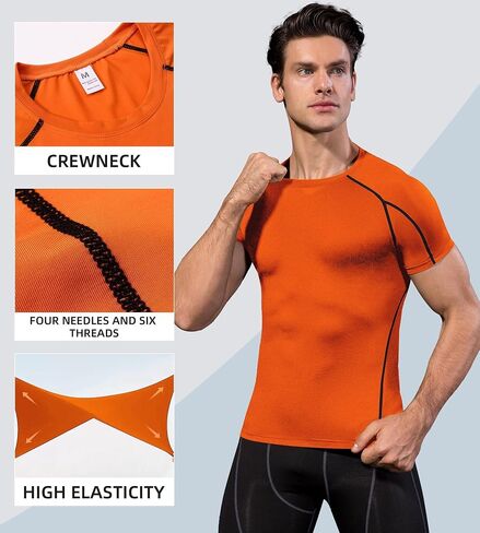 LEICHR Men's Compression Shirts Short Sleeve Dry Fit Workout Gym T-Shirt Running Baselayer Tops Sports Athletic Undershirts in Kuwait