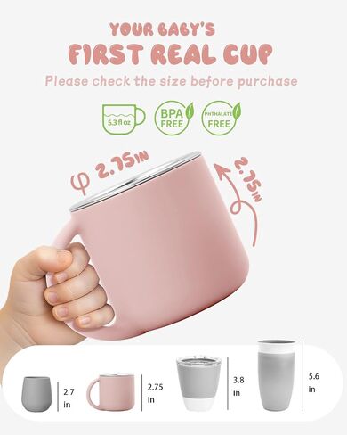 2-IN-1 Open Baby Cups, Stainless Steel Tiny Cup + Silicone Training Cup for Toddlers Kids Babys, No Plastic Taste | No Soap Smell | Shock-proof BLW Feeding Essentials, 2-Pack, Blush/Beige in Kuwait