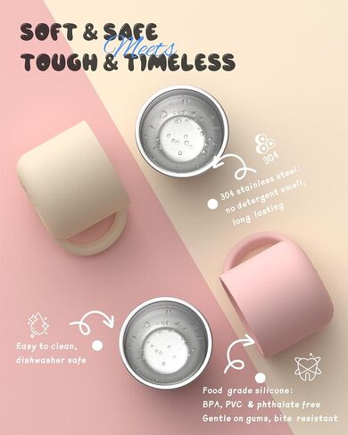 2-IN-1 Open Baby Cups, Stainless Steel Tiny Cup + Silicone Training Cup for Toddlers Kids Babys, No Plastic Taste | No Soap Smell | Shock-proof BLW Feeding Essentials, 2-Pack, Blush/Beige in Kuwait