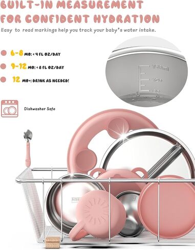 2-IN-1 Open Baby Cups, Stainless Steel Tiny Cup + Silicone Training Cup for Toddlers Kids Babys, No Plastic Taste | No Soap Smell | Shock-proof BLW Feeding Essentials, 2-Pack, Blush/Beige in Kuwait