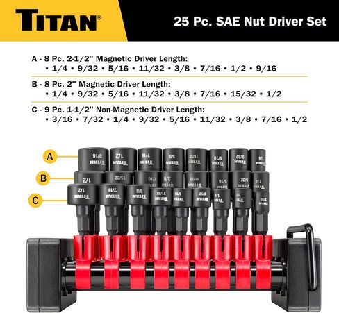 Titan 16297 مجموعة سائق الجوز المغناطيسي من 9 قطع ، مجموعة Setter Nut Setter in Saudi Arabia