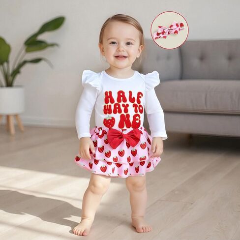 طفلة نصف عيد ميلاد الزي في منتصف الطريق إلى واحد قصير الأكمام رومبير شورت الكشكشة in Kuwait