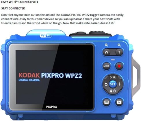 Kodak Pixpro WPZ2 Camera 16mp Digital Digital مع تكبير 4x (أزرق) مع بطاقة ذاكرة 32 جيجابايت ، بطاريات (حزمة) وقارئ البطاقات (4 عناصر) in Kuwait