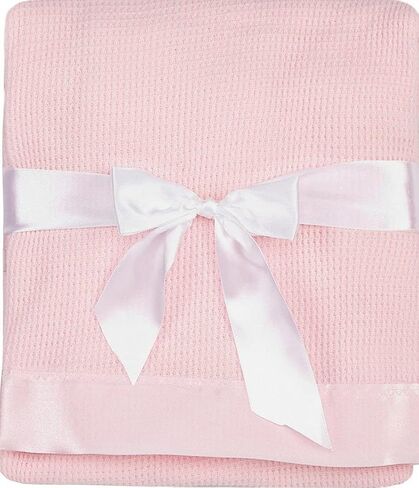 Thermal Waffle Weave Baby Blanket with Satin Nylon Trim (Pink), Oversized in Saudi Arabia