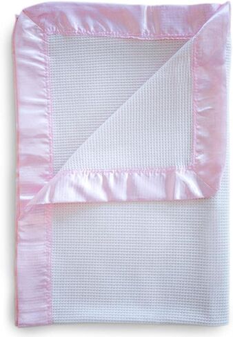 Thermal Waffle Weave Baby Blanket with Satin Nylon Trim (Pink), Oversized in Saudi Arabia