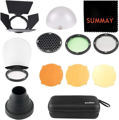 طقم إكسسوارات Godox AK-R1 لـ Godox AD200 Pocket Flash Head (كرة الناشر ، مرشحات الألوان ، مشط العسل ، snoot ، باب الحظيرة) (AK-R1) in Saudi Arabia