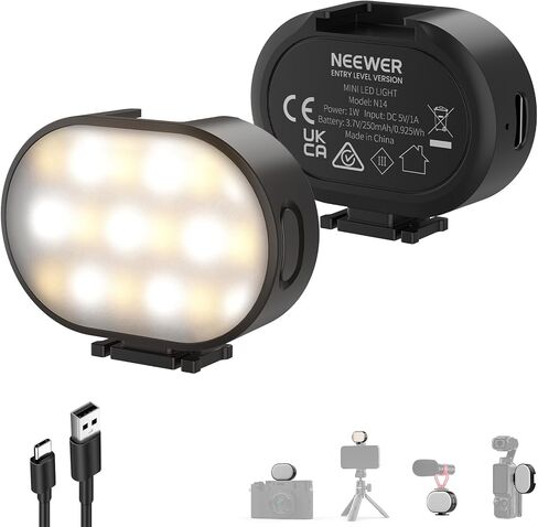 NEEWER ENTRY LEVEL VERSION Magnetic Camera Auxiliary Light for Vlog, 1W Plastic Small Cold Shoe LED Panel Lighting for Phone Cage Action Cam AC024 OSMO Pocket 3 Mount & M21, 3 Modes CRI95+ 250mAh, N14 in Saudi Arabia